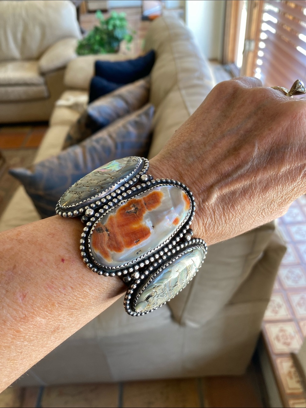 Gorgeous Sterling Silver & Genuine Abalone Cuff Bracelet!